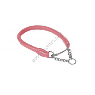 Ace Rolled super SOFT Half Check Leather Dog Collar:  (Pink, Black, White) ::: Stainless Steel Chain:::